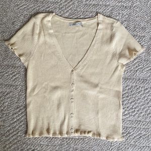 ABERCROMBIE AND FITCH yellow short sleeve button down knit sweater size small